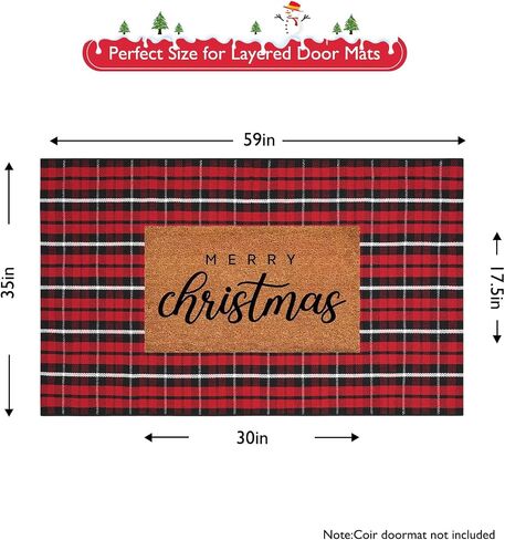 Buffalo Plaid Rug 35"x59",Christmas Cotton Front Door Mat Machine Washable Outdoor Entryway Rugs, Checkered Indoor Floor Throw Rugs for Porch Doorway Living Room Decor(Black and Red) in Kuwait