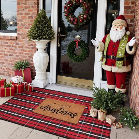 Buffalo Plaid Rug 35"x59",Christmas Cotton Front Door Mat Machine Washable Outdoor Entryway Rugs, Checkered Indoor Floor Throw Rugs for Porch Doorway Living Room Decor(Black and Red) in Kuwait