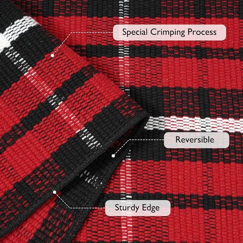 Buffalo Plaid Rug 35"x59",Christmas Cotton Front Door Mat Machine Washable Outdoor Entryway Rugs, Checkered Indoor Floor Throw Rugs for Porch Doorway Living Room Decor(Black and Red) in Kuwait