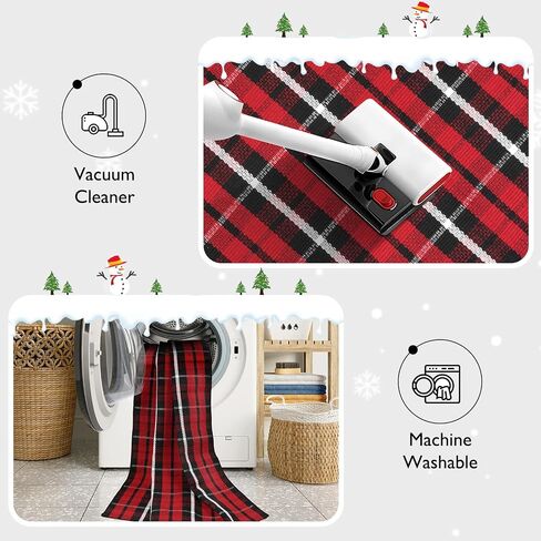 Buffalo Plaid Rug 35"x59",Christmas Cotton Front Door Mat Machine Washable Outdoor Entryway Rugs, Checkered Indoor Floor Throw Rugs for Porch Doorway Living Room Decor(Black and Red) in Kuwait