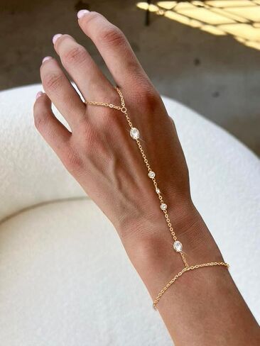 سلسلة يد سوار خاتم أنيق سلسلة يد للنساء أساور مطلية بالذهب مجوهرات عصرية لمجوهرات الزفاف هدايا عيد الميلاد للنساء in Kuwait