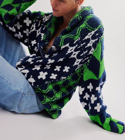 Women Cardigan Sweater Shawl Collar Button Down Oversized Sweaters Boho Fall Coat in Kuwait