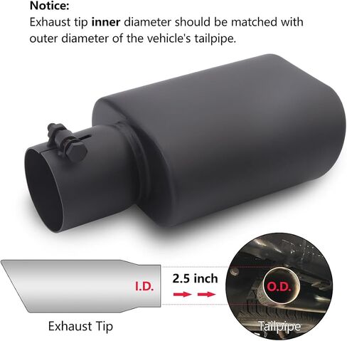 طرف عادم مستطيل A-KARCK مدخل 2.5 بوصة، طرف أنبوب عادم مربع مطلي باللون الأسود مقاس 3 بوصة × 5.5 بوصة مخرج 9.5 بوصة على التصميم سهل التركيب in Saudi Arabia