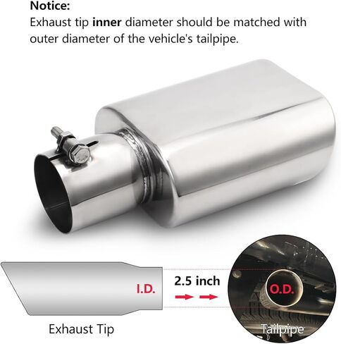 طرف عادم مستطيل A-KARCK مدخل 2.5 بوصة، طرف أنبوب عادم مربع مطلي باللون الأسود مقاس 3 بوصة × 5.5 بوصة مخرج 9.5 بوصة على التصميم سهل التركيب in Saudi Arabia