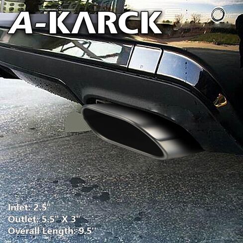 طرف عادم مستطيل A-KARCK مدخل 2.5 بوصة، طرف أنبوب عادم مربع مطلي باللون الأسود مقاس 3 بوصة × 5.5 بوصة مخرج 9.5 بوصة على التصميم سهل التركيب in Saudi Arabia