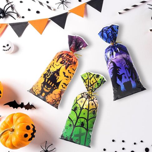 HiloPack Halloween Treat Bags for Candy, 50Pcs Halloween Goodie Bags with Twist Ties, Halloween Candy Bags Gift Bags for Kids Halloween Trick or Treat Party Supplies, Hallowen Favors Bag Decor (Goody) in Saudi Arabia