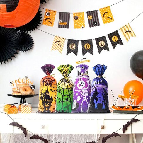 HiloPack Halloween Treat Bags for Candy, 50Pcs Halloween Goodie Bags with Twist Ties, Halloween Candy Bags Gift Bags for Kids Halloween Trick or Treat Party Supplies, Hallowen Favors Bag Decor (Goody) in Saudi Arabia