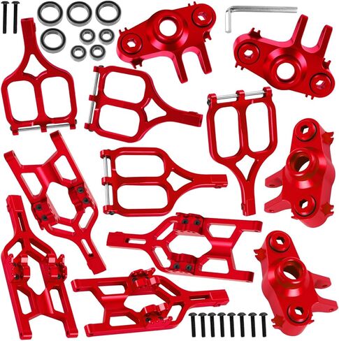 أذرع تعليق ألومنيوم RC وكتلة العجلات، كتل التوجيه، حاملات المحور الخلفي ترقيات جزء لـ 1/10 E-Maxx T-Maxx، أحمر، استبدال الجزء #5131R #5132R in Kuwait