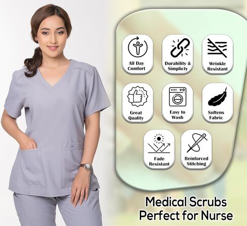 Scrubs for Women - Fitted Scrubs Set for Women, Soft & Cute Joggers Sets - 8 Pocket V-Neck Top Skinny Cargo Scrub in Saudi Arabia