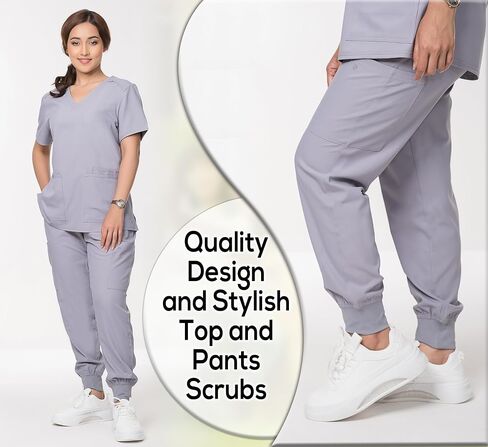 Scrubs for Women - Fitted Scrubs Set for Women, Soft & Cute Joggers Sets - 8 Pocket V-Neck Top Skinny Cargo Scrub in Saudi Arabia