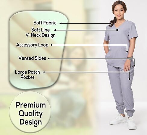 Scrubs for Women - Fitted Scrubs Set for Women, Soft & Cute Joggers Sets - 8 Pocket V-Neck Top Skinny Cargo Scrub in Saudi Arabia