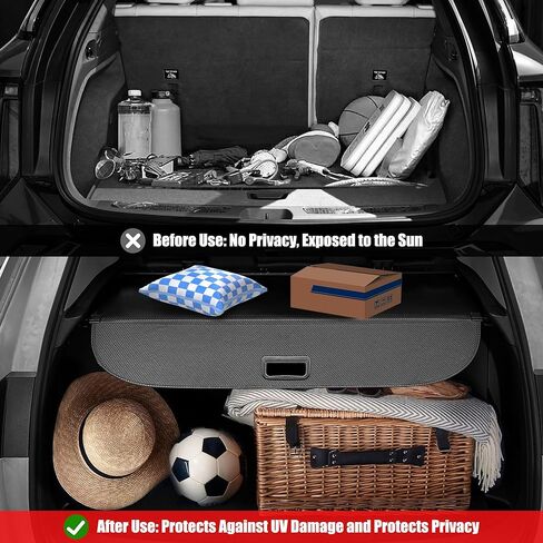 غطاء شحن لسيارة Honda HRV 2023 2024، غطاء صندوق خلفي قابل للسحب متوافق مع Honda HR-V 2023 2024 ظل حماية أمان بدون فجوة ملحقات السيارة من ألياف الكربون، أسود in Kuwait