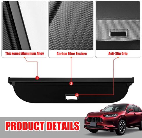 غطاء شحن لسيارة Honda HRV 2023 2024، غطاء صندوق خلفي قابل للسحب متوافق مع Honda HR-V 2023 2024 ظل حماية أمان بدون فجوة ملحقات السيارة من ألياف الكربون، أسود in Kuwait