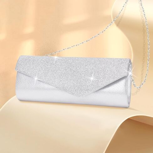 Larcenciel Metallic Patent Leather Clutch Purses for Women, Fashion Curved Flap Envelope Evening Handbags w/Chain Party Bags in Kuwait