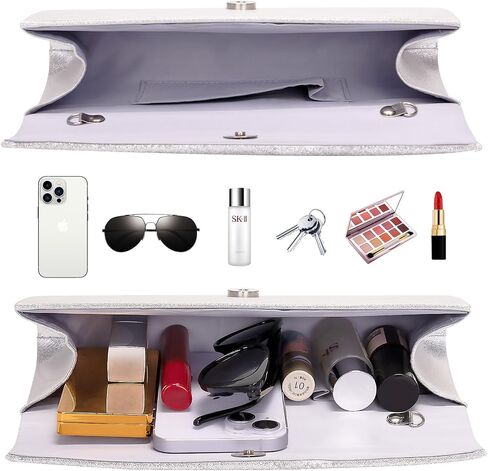 Larcenciel Metallic Patent Leather Clutch Purses for Women, Fashion Curved Flap Envelope Evening Handbags w/Chain Party Bags in Kuwait