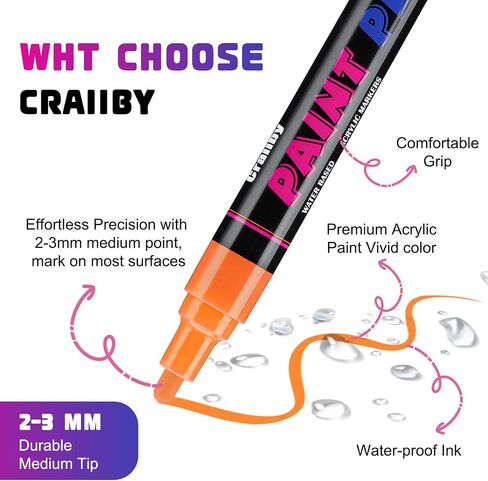 Black Paint Pens Paint Markers - 8 Pack Permanent Acrylic Quick Dry Waterproof Marker Pens for Rocks Wood Fabric Plastic Canvas Glass Mugs Metal Tire Stone in Saudi Arabia