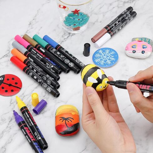 Black Paint Pens Paint Markers - 8 Pack Permanent Acrylic Quick Dry Waterproof Marker Pens for Rocks Wood Fabric Plastic Canvas Glass Mugs Metal Tire Stone in Saudi Arabia