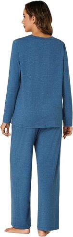 Vrtige Women's Pajama Set V Neck Long Sleeve Pleated Top With Wide Leg Pants 2 Piece Pj Set Sleepwear in Saudi Arabia