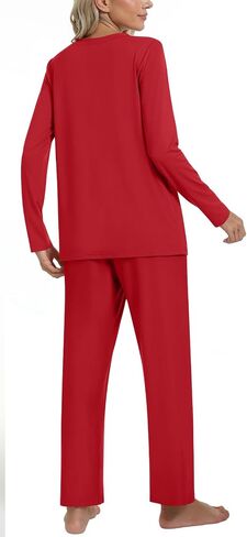 POPYOUNG Women's Pajama Set, Fall-Winter Lounge sets Long Sleeves Sleepwear V Neck with pockets 2 Piece Pjs Sets Nightwear in Saudi Arabia