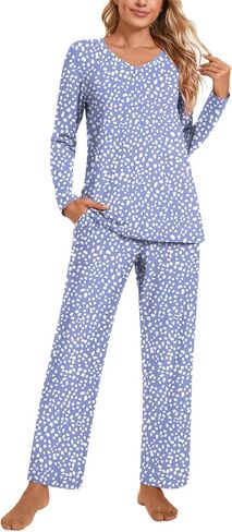 POPYOUNG Women's Pajama Set, Fall-Winter Lounge sets Long Sleeves Sleepwear V Neck with pockets 2 Piece Pjs Sets Nightwear in Saudi Arabia