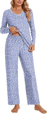POPYOUNG Women's Pajama Set, Fall-Winter Lounge sets Long Sleeves Sleepwear V Neck with pockets 2 Piece Pjs Sets Nightwear in Saudi Arabia