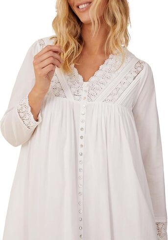 Eileen West Queen Anne's Lace Portofino Ballet Button Front Women's Robe, Long Sleeve, Side Pockets, 52" Length, 100% Cotton in Saudi Arabia
