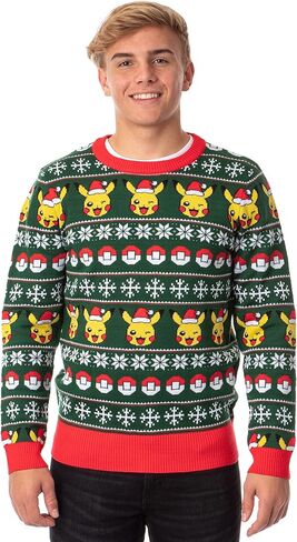 Mad Engine Pokemon Men's Santa Pikachu Holiday Fair Isle Ugly Christmas Sweater in Saudi Arabia