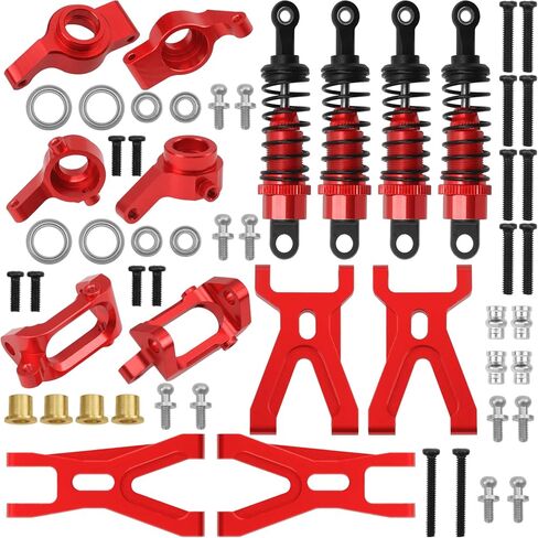Aluminum Steering Knuckles Kit Swing Arm A-Arms & Shock Absorbers Compatible with Wltoys 1/18 A949 A959 A969 A979 K929 RC Car (Red) in Saudi Arabia