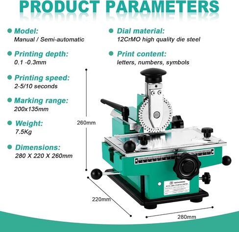 MXBAOHENG Metal Nameplate Stamping Machine Semi-Automatic Embosser Dog Tag Printer Label Marking Machine for Metal Plate/PVC Card (5mm Character Wheel) in Kuwait