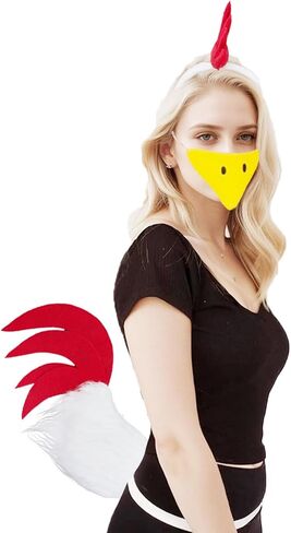 Rooster Chicken Costume Accessories Cosplay Adult Chicken Nose Mask Tail Headband Feet Shoes Suit Halloween Props Set in Saudi Arabia