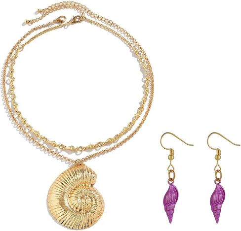 Layered Gold Conch Seashell Earring Necklace Choker Necklaces Jewelry Witch Necklace for Costume Accessory in Kuwait