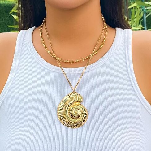 Layered Gold Conch Seashell Earring Necklace Choker Necklaces Jewelry Witch Necklace for Costume Accessory in Kuwait