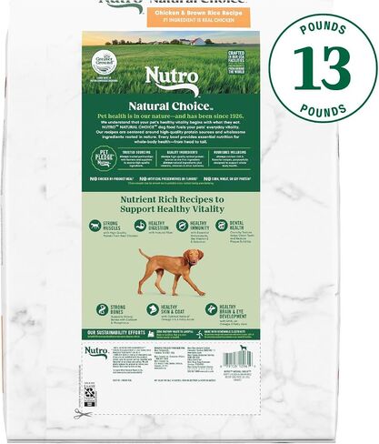 NUTRO NATURAL Choice طعام جاف للكلاب، وصفة دجاج وأرز بني، طعام للكلاب، 5 رطل. in Kuwait