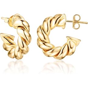 Barzel 18k Gold Plated Chunky Twisted Hoop Earrings, 5mm Thick, 10-40mm Sizes, Open Hoop Earrings for Women