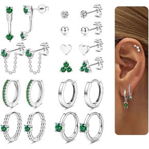 Jstyle 13 Pairs Small Gold Hoop Earrings Set for Women, 14k Gold Plated Hoop Studs Earrings for Women, Hypoallergenic Dainty Gold Earrings for Gift