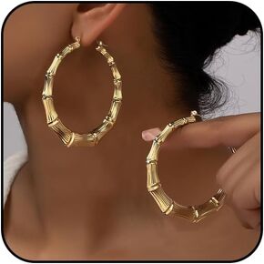 Bamboo Earrings for Women 90s Bamboo Hoop Earrings Gold Bamboo Hoop Earrings Hip Hop Jewelry Gifts