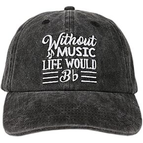 InnoBeta Music Lover Gifts for Men, Without Music Life Would B Flat, Adjustable Vintage Washed Cotton Embroidered Hat, for Music Teacher, Musician