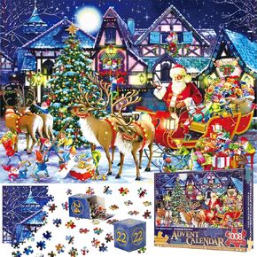 Puzzle Advent Calendar 2024-1008Pcs 24 Days of Christmas Countdown Advent Calendar Xmas Fireplace Puzzle for Kids Adults Christmas Gift