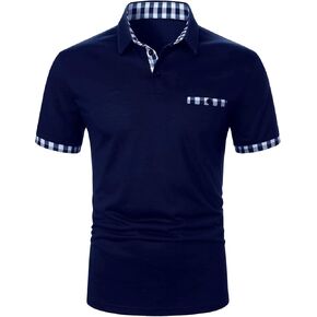 SweatyRocks Men's Plaid Collar Shirt Short Sleeve Tennis Golf Shirts Work Office T Shirt