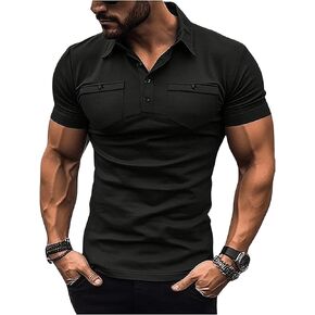 SweatyRocks Men's Golf Shirts Collared Button Front Tennis Shirt Short Sleeve Work T-Shirt