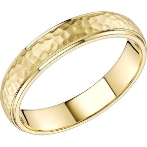 THELANDA Hammered Solid 14K / 10K White/Yellow Gold Unisex 4mm Wide Wedding Band Ring Raised Center Polished Sides