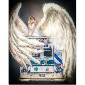 KKMMZZ 5D Diamond Painting Angel and Ambulance Rhinestone Embroidery Woman Picture Home Decoration Handcraft Art Kits Wall Stricker-11.8x15.8inch