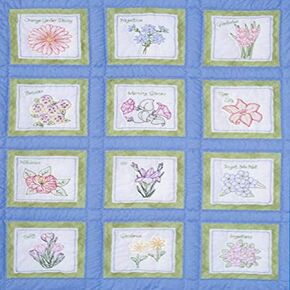 Jack Dempsey Themed Stamped White Quilt Blocks 9"X9" 12/Pkg-Flowers