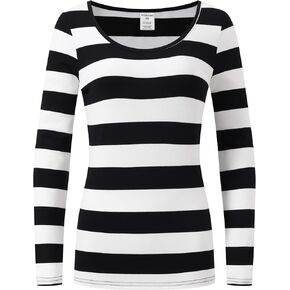 Women's Classic Long Sleeve Striped Scoop Neck T-Shirts