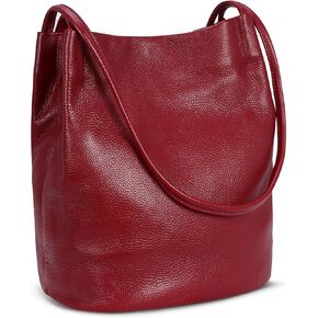 Iswee Leather Shoulder Bags for Women Black Purses Bucket Hobo Handbags Daily Purse