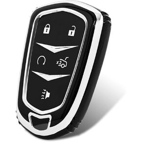 OFFCURVE for Cadillac Key Fob Cover, Key Fob Case Shell for 2015-2019 Cadillac Escalade CTS XTS ATS STS XT4 XT5 CT6 SRX Premium Soft TPU Smart Key Holder Car Accessories, Black