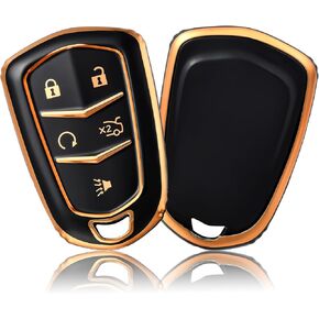 OFFCURVE for Cadillac Key Fob Cover, Key Fob Case Shell for 2015-2019 Cadillac Escalade CTS XTS ATS STS XT4 XT5 CT6 SRX Premium Soft TPU Smart Key Holder Car Accessories, Black