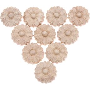 MUXSAM 10-Pack Wood Rosettes Little Onlay Appliques, Unpainted Round Flower Carving Craft Decals for Home Chests Cabinet Door Cupboard Dresser Bed Wall Pew Wardrobe Furniture Decor (Dia-3cm/1.18")