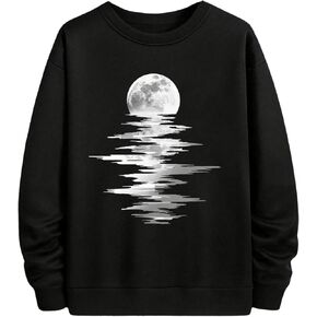 GORGLITTER Men's Crewneck Sweatshirts Moon Graphic Long Sleeve Casual Sweatshirt Pullover Tops