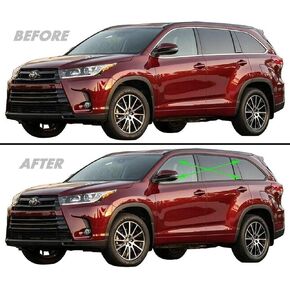 SlickMod Chrome Delete Blackout Vinyl Overlay for 2014-2019 Toyota Highlander Window Trim (Gloss Black)